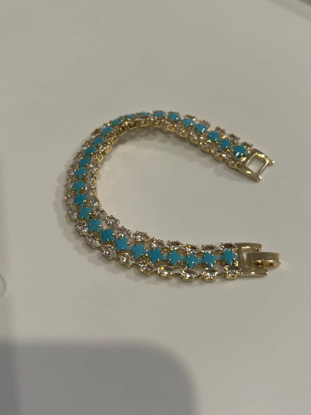 Gold-Tone Turquoise Crystal Tennis Bracelet - Elegant Women's Jewelry